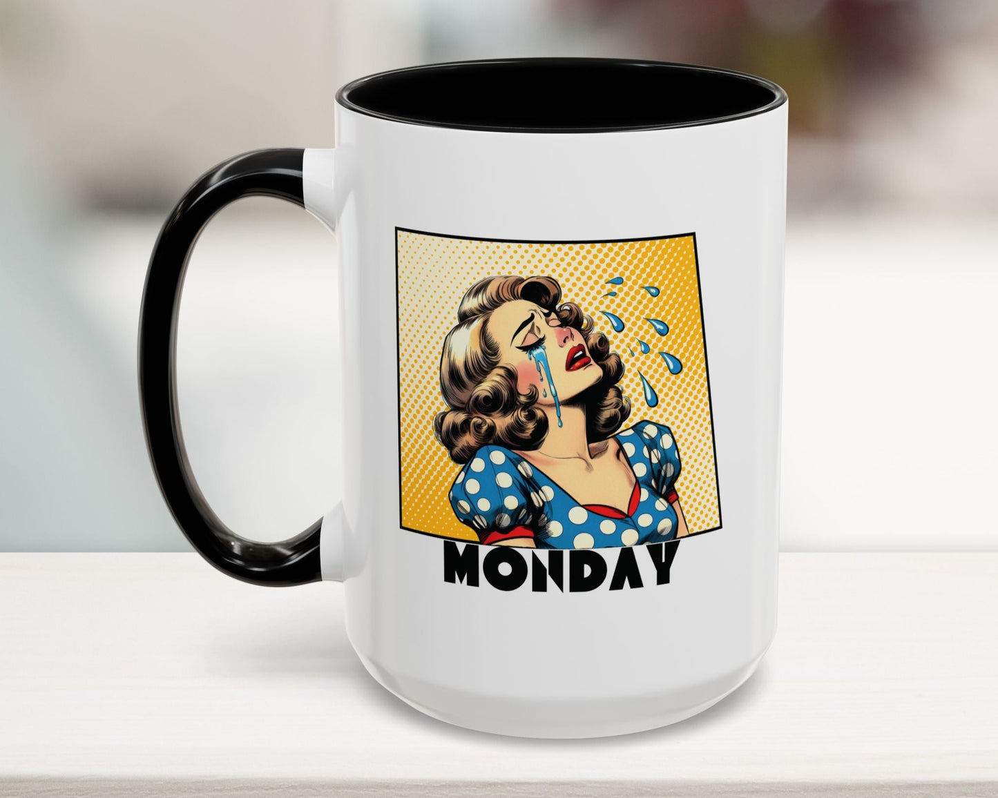 Black 15oz Crying Woman Monday coffee mug – sarcastic work meme gift
