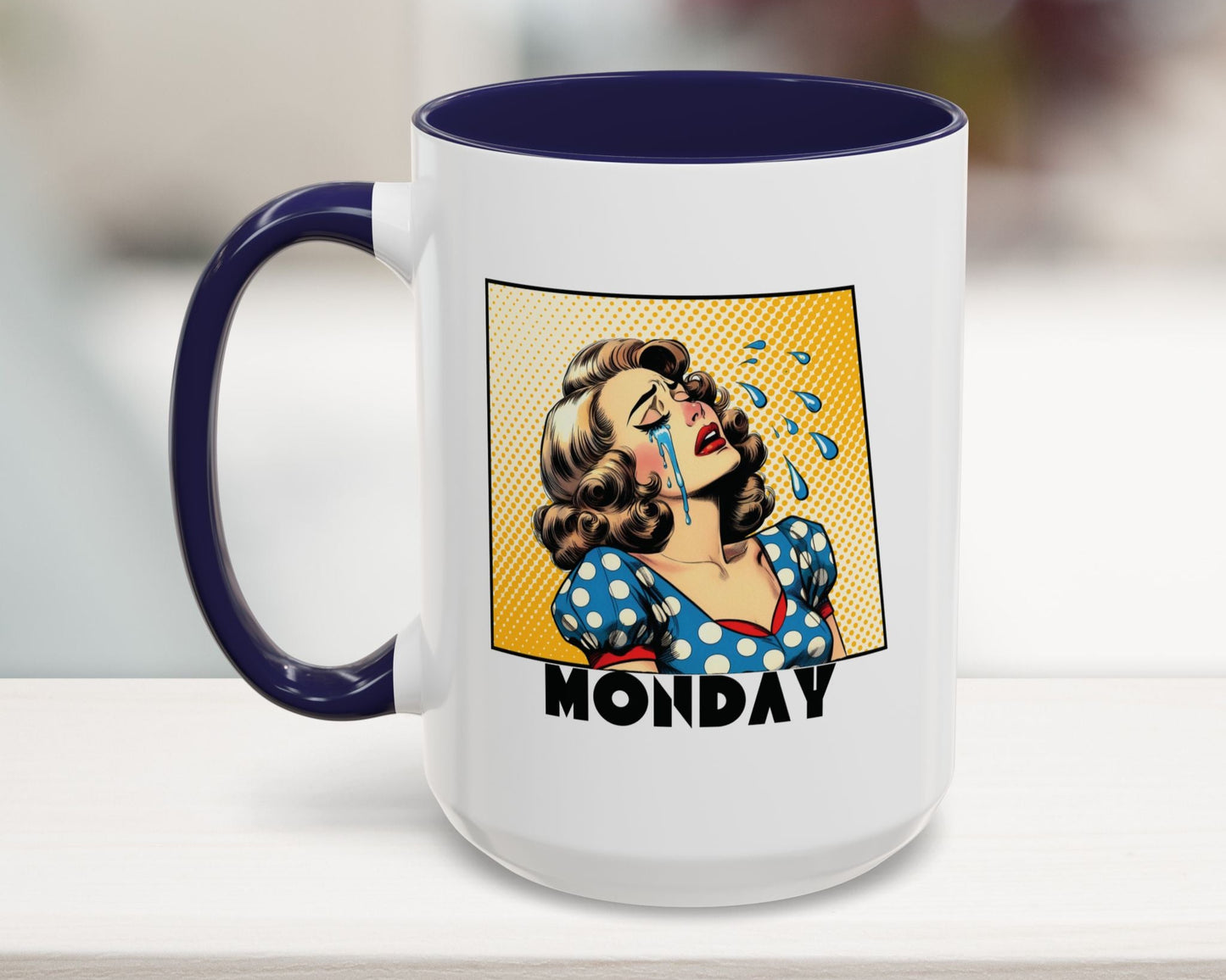 Navy 15oz funny pop art coffee mug – humorous work gift for coworkers