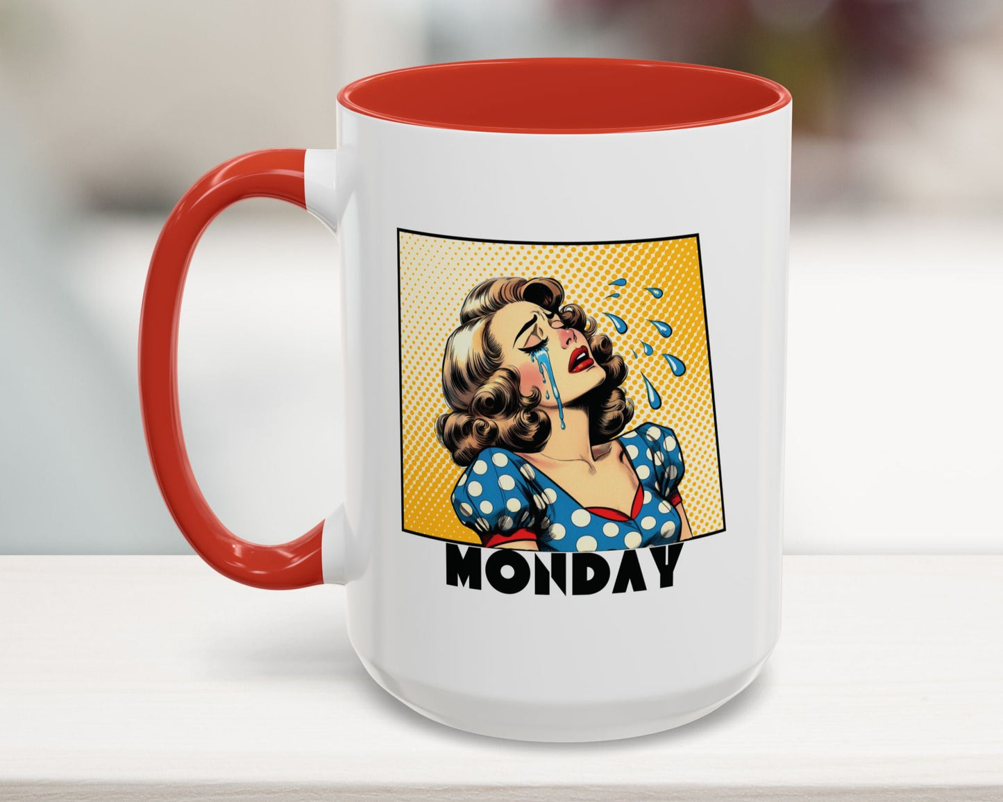 Red 15oz funny Monday meme coffee mug – perfect sarcastic office gift