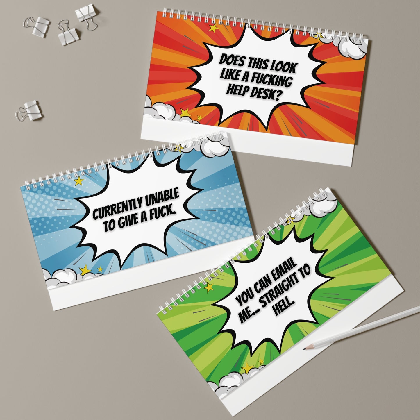 pages with colorful designs and text on a gray background