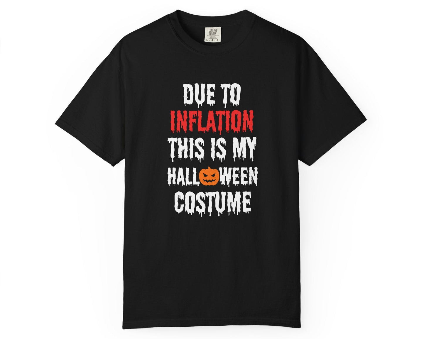 Black t-shirt with humorous Halloween text design on a white background
