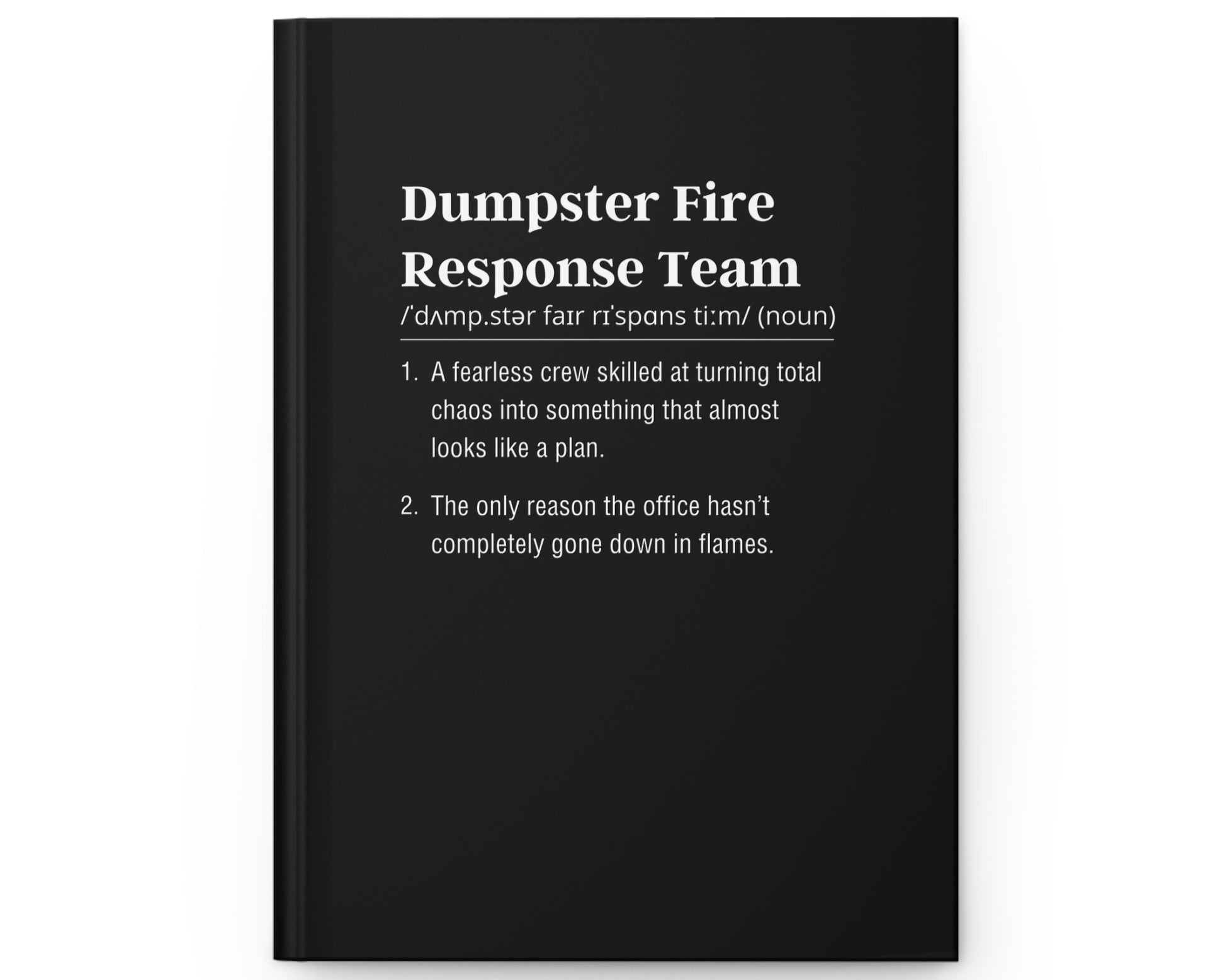 Black book with white text on a white background