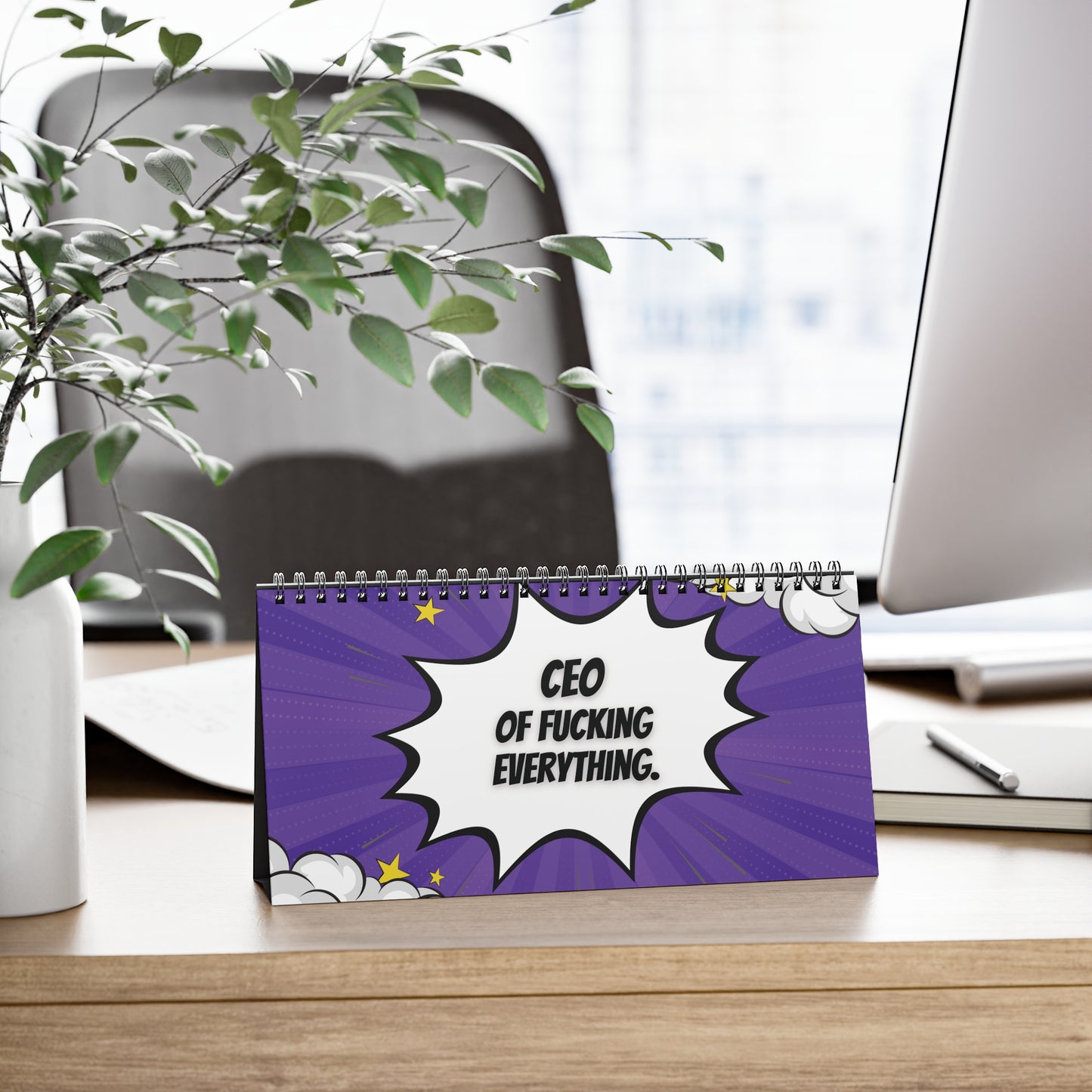 desk sign with a humorous design on a desk