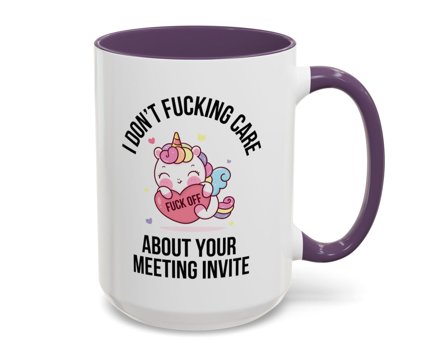 Workplace humor coffee mug with swearing unicorn design – 15oz purple ceramic mug