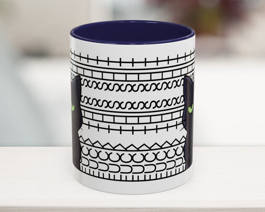 Mug with black and white pattern on a blurred background