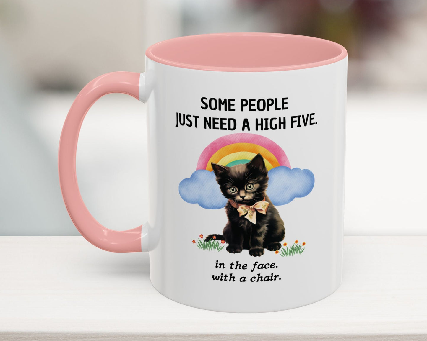 Pink 11oz funny office mug – Some People Just Need a High Five – Sarcastic work gift for coworkers, managers & coffee lovers