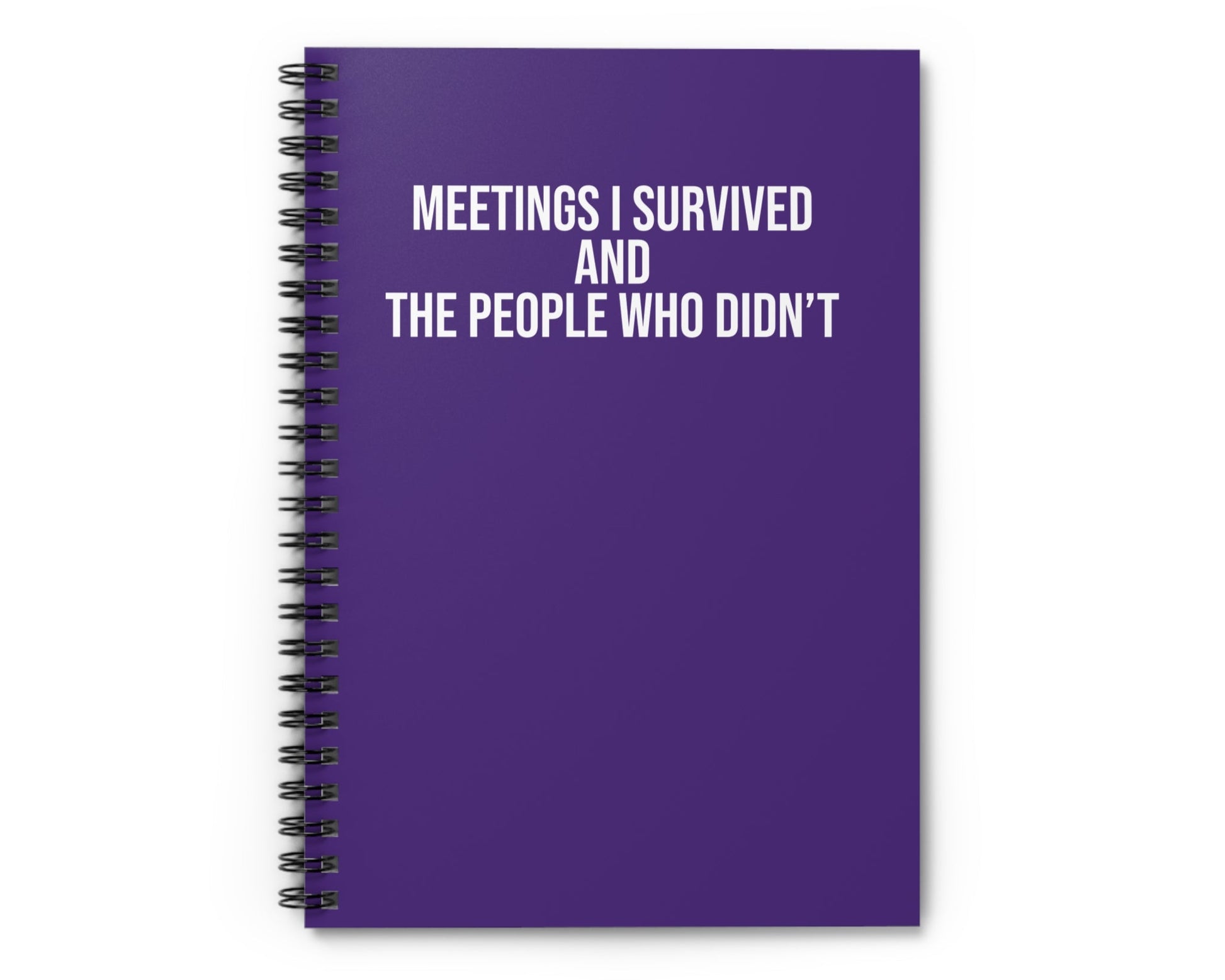 Purple notebook with white text on a white background