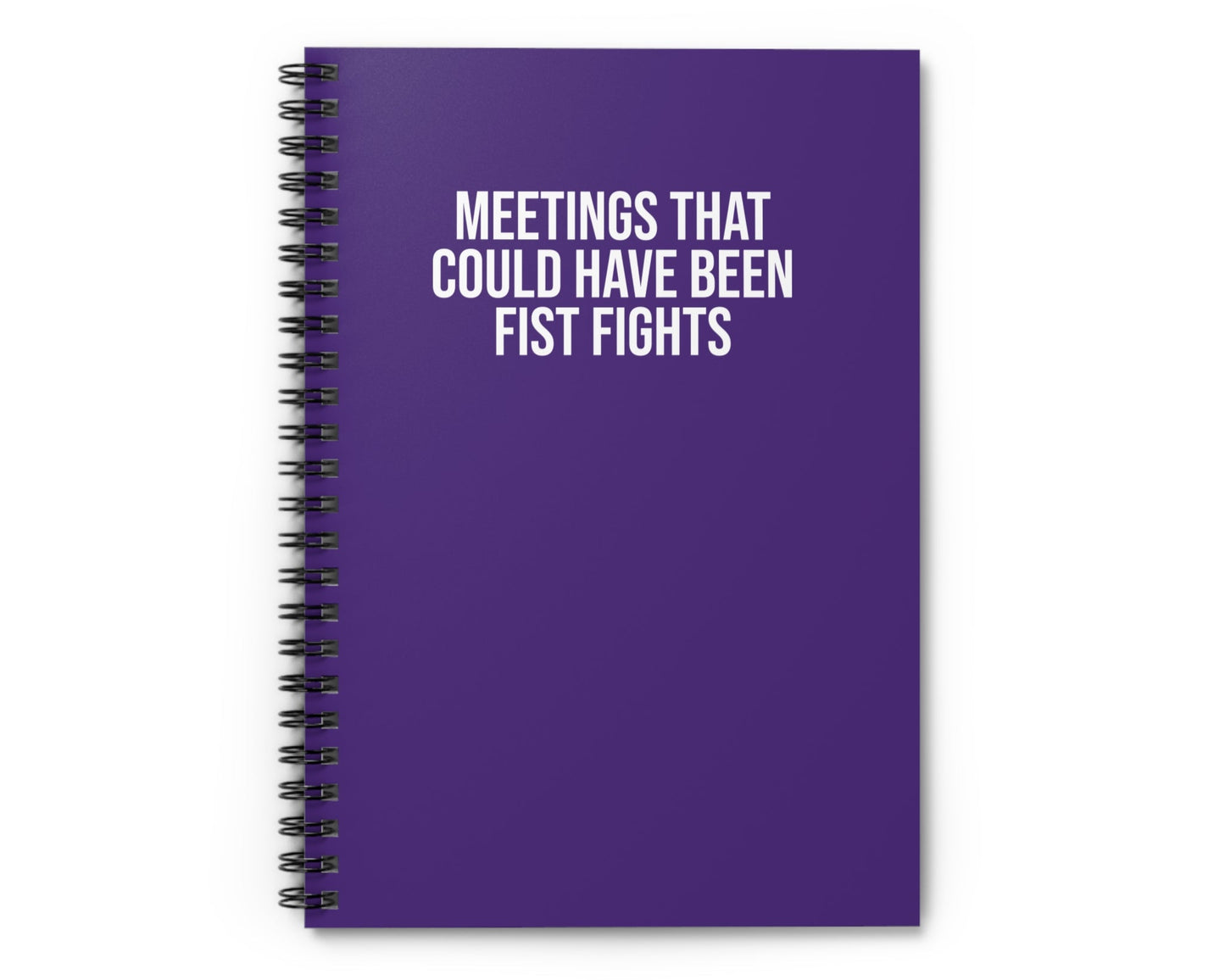 Purple work notebook with funny meetings quote
