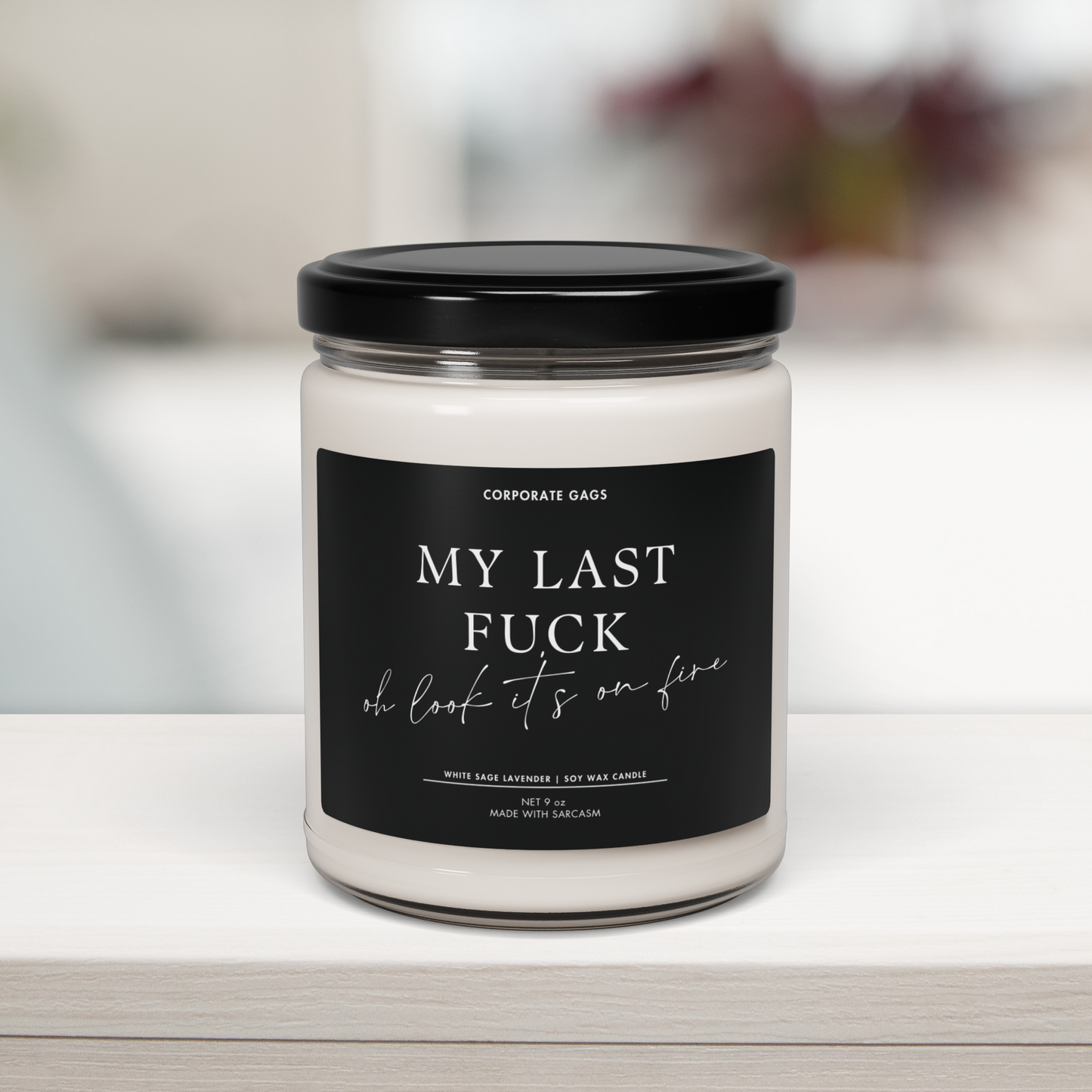 Hilarious snarky gift for coworkers, My Last F*ck candle on office desk