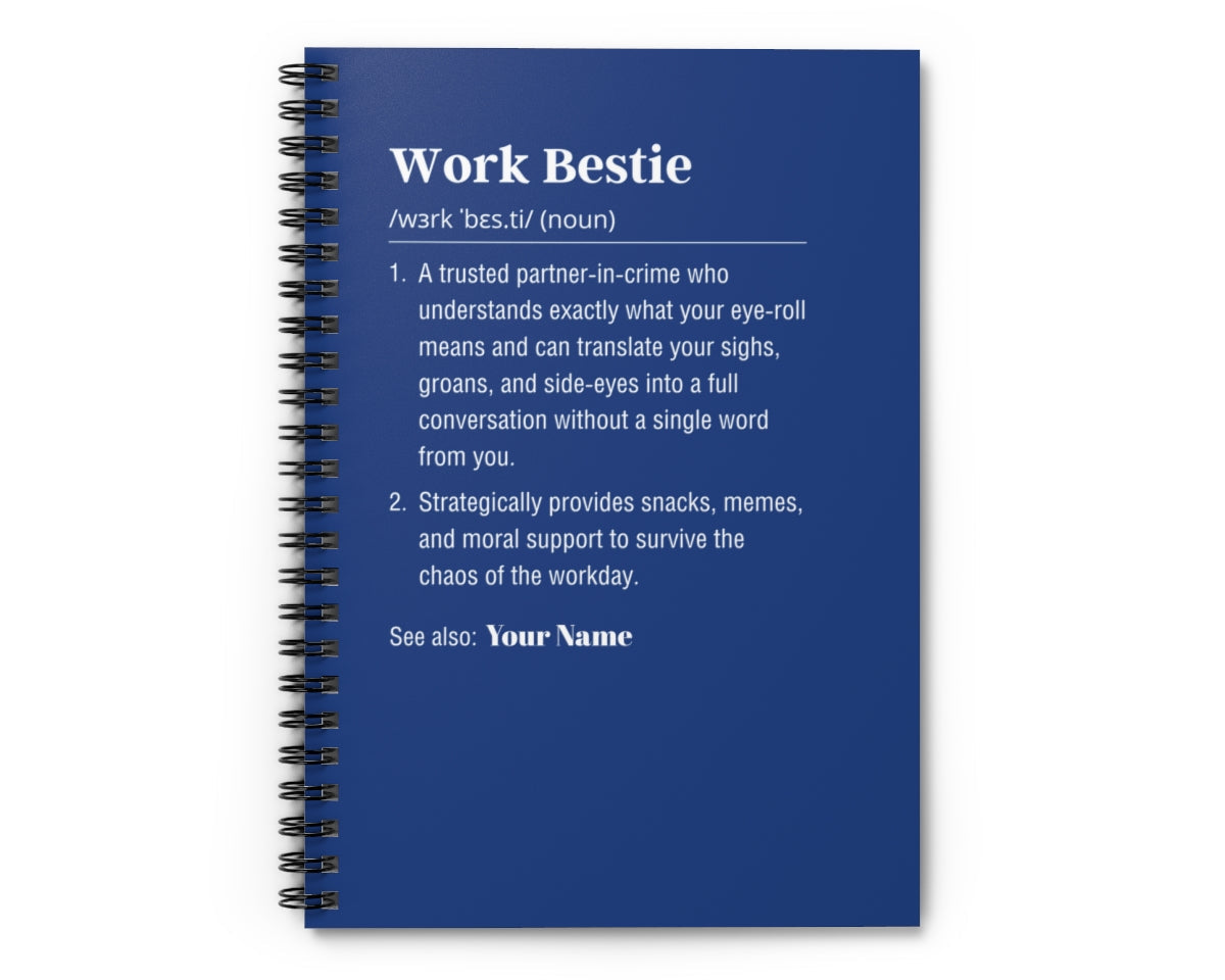 Blue notebook with text definition on a white background