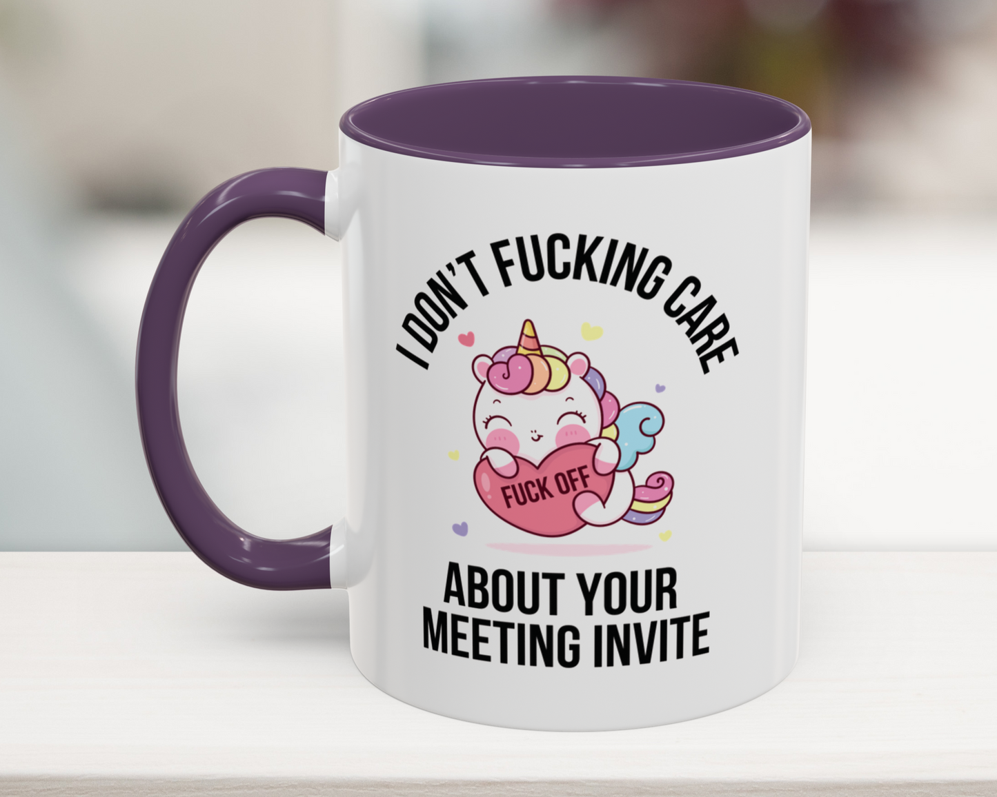 Swearing unicorn workplace gag gift mug – perfect for work besties and coworkers 11oz purple