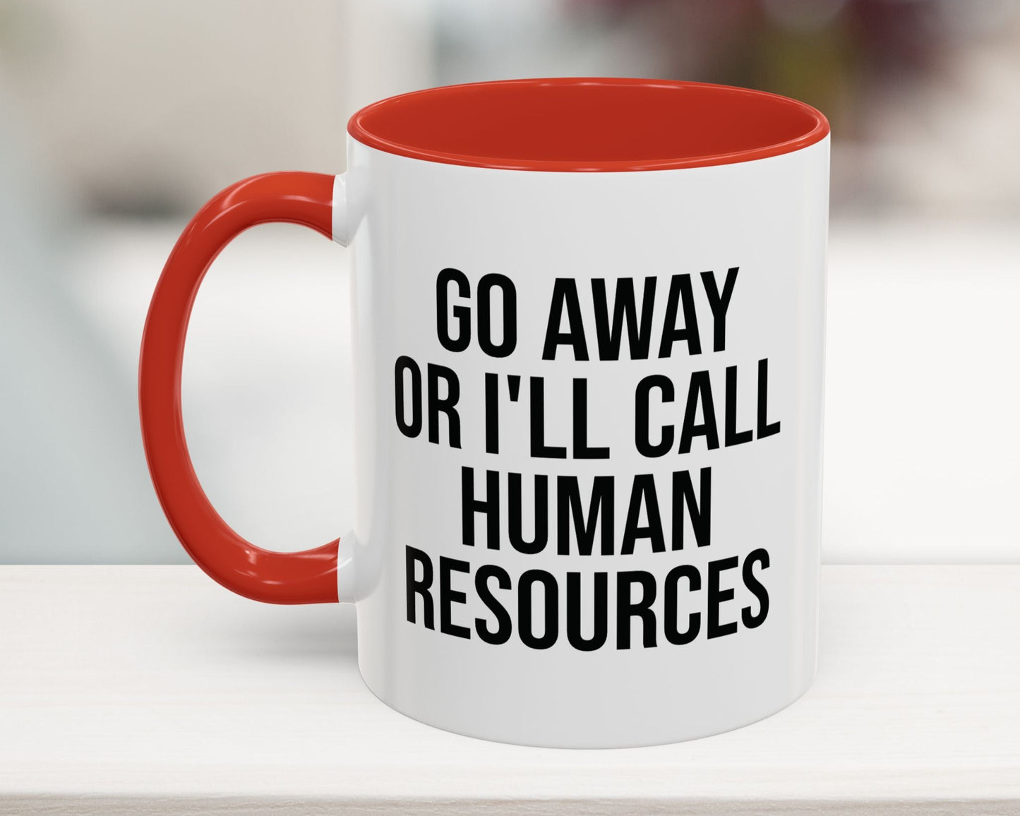 Red 11oz sarcastic office mug with HR humor – perfect gift for coworkers and work besties