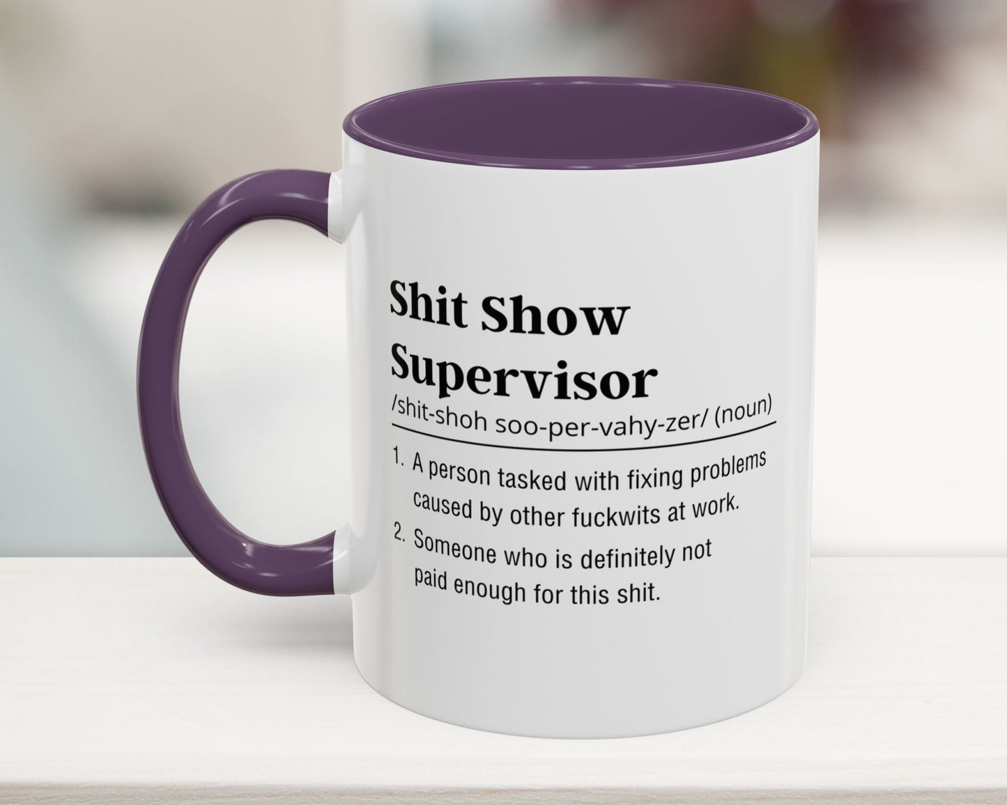Purple 11oz sarcastic coworker mug – Shit Show Supervisor – Funny workplace survival gift