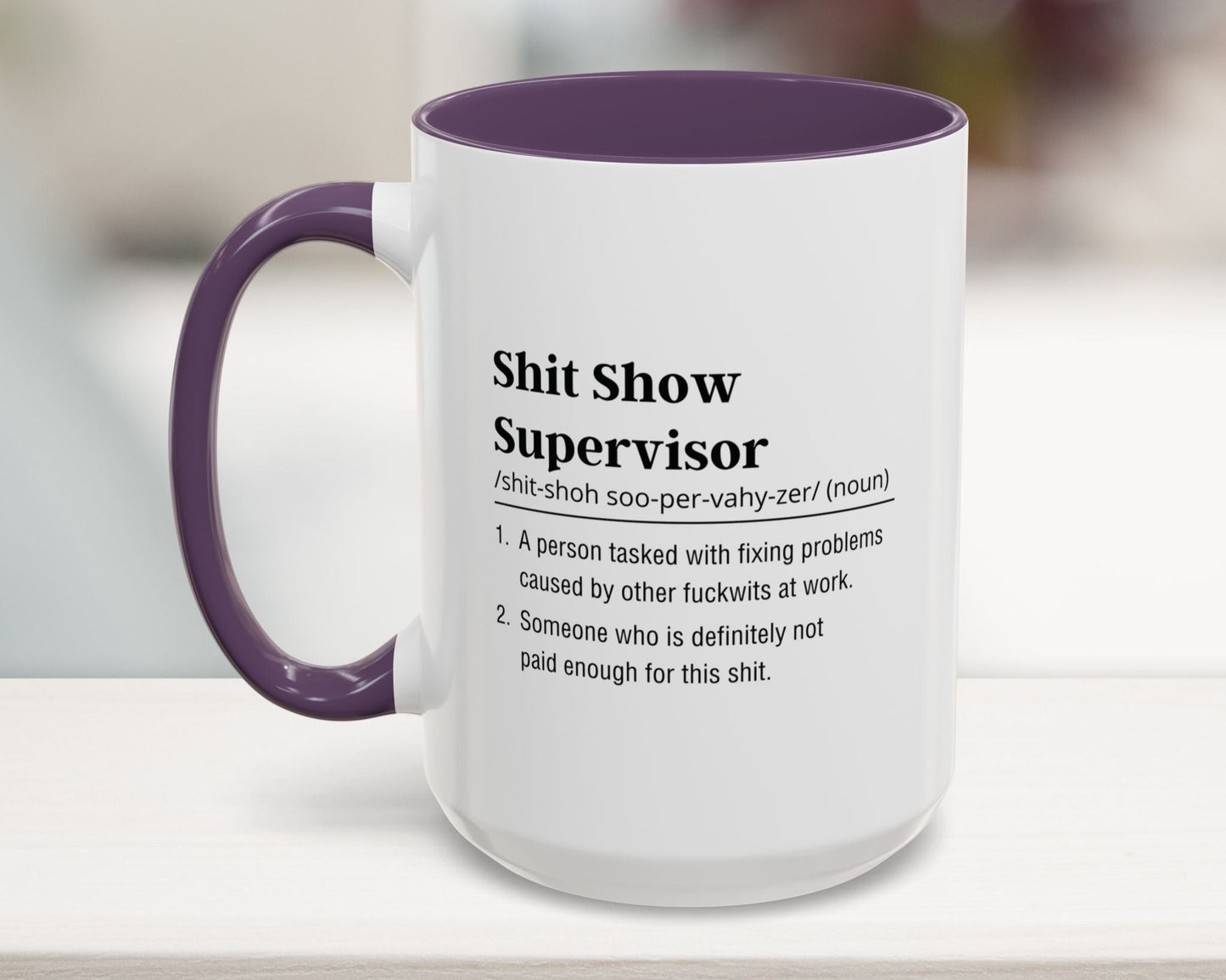 Purple 15oz sarcastic coworker mug – Shit Show Supervisor – Funny workplace survival gift
