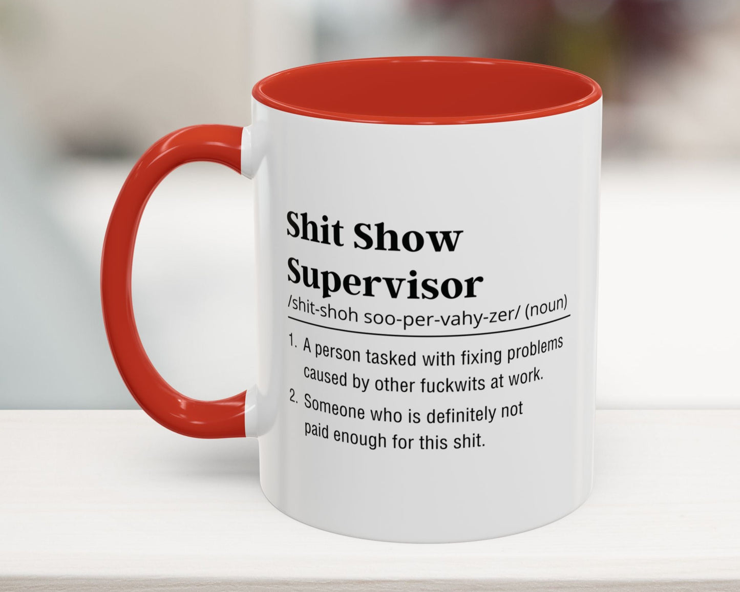 Red funny office coffee mug – Shit Show Supervisor – Sarcastic workplace humor cup uk