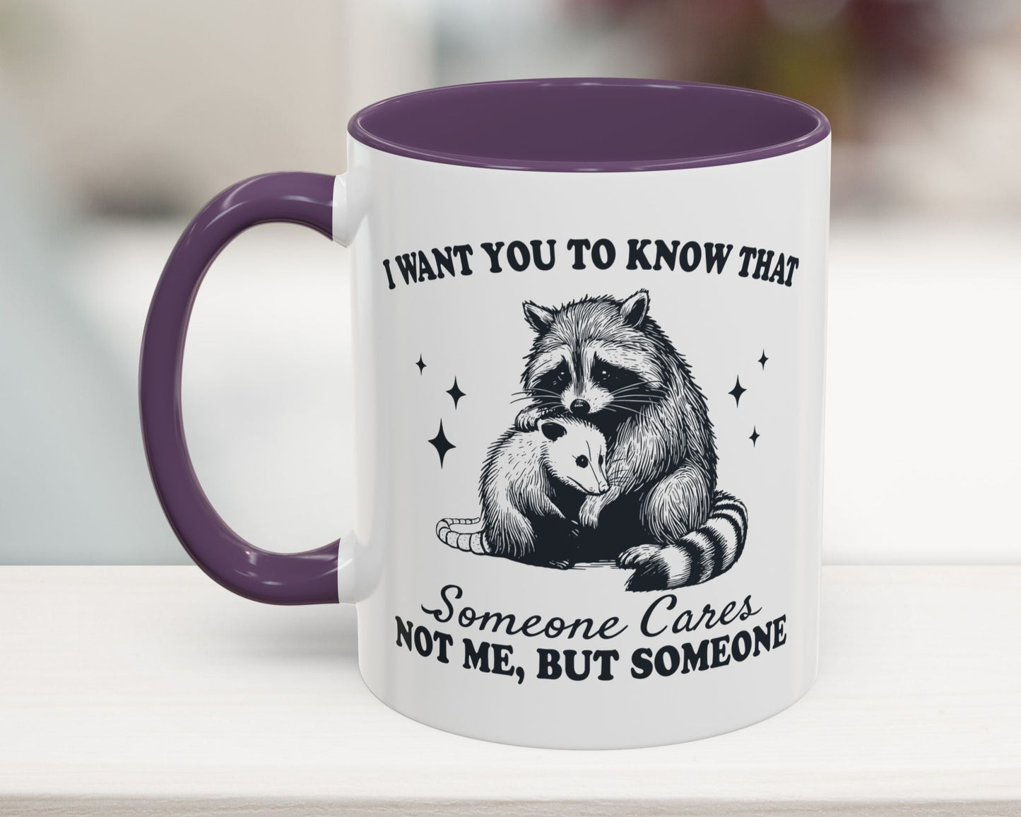 Purple 11oz sassy raccoon mug – funny sarcastic gift for colleague