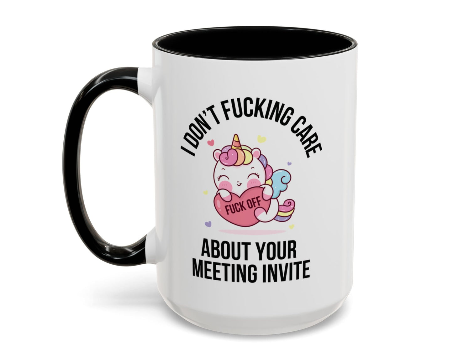Funny meeting avoidance mug – office humor unicorn coffee cup in black 15oz
