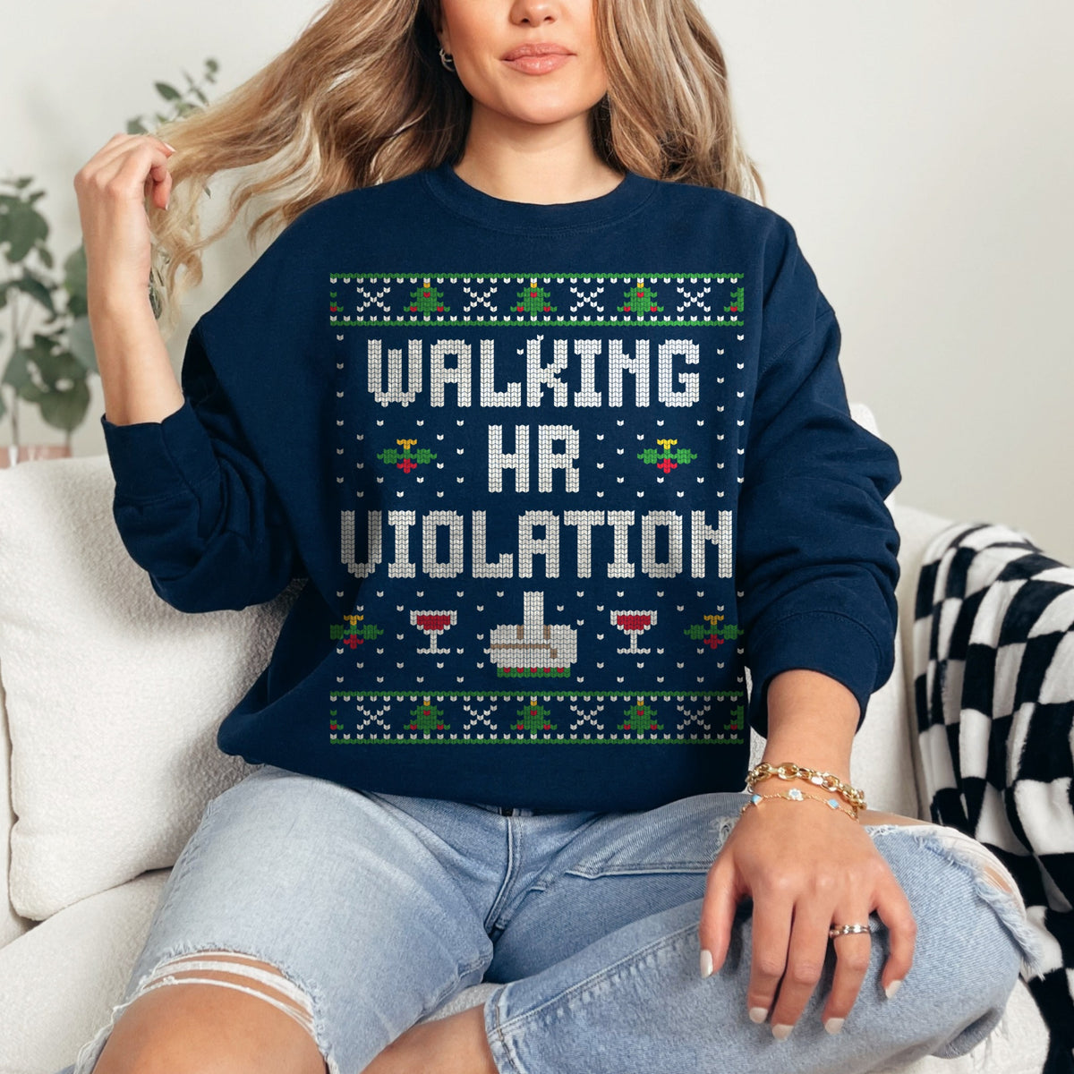 Walking HR Violation Funny Unisex Ugly Christmas Sweatshirt