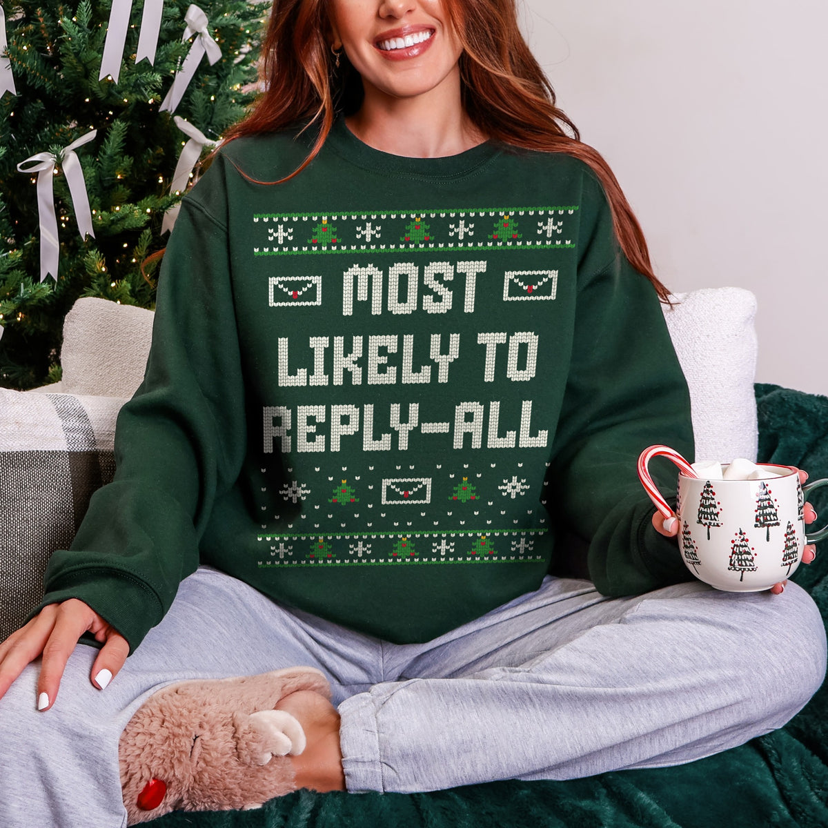 Most Likely To Reply-All Funny Unisex Ugly Christmas Sweatshirt