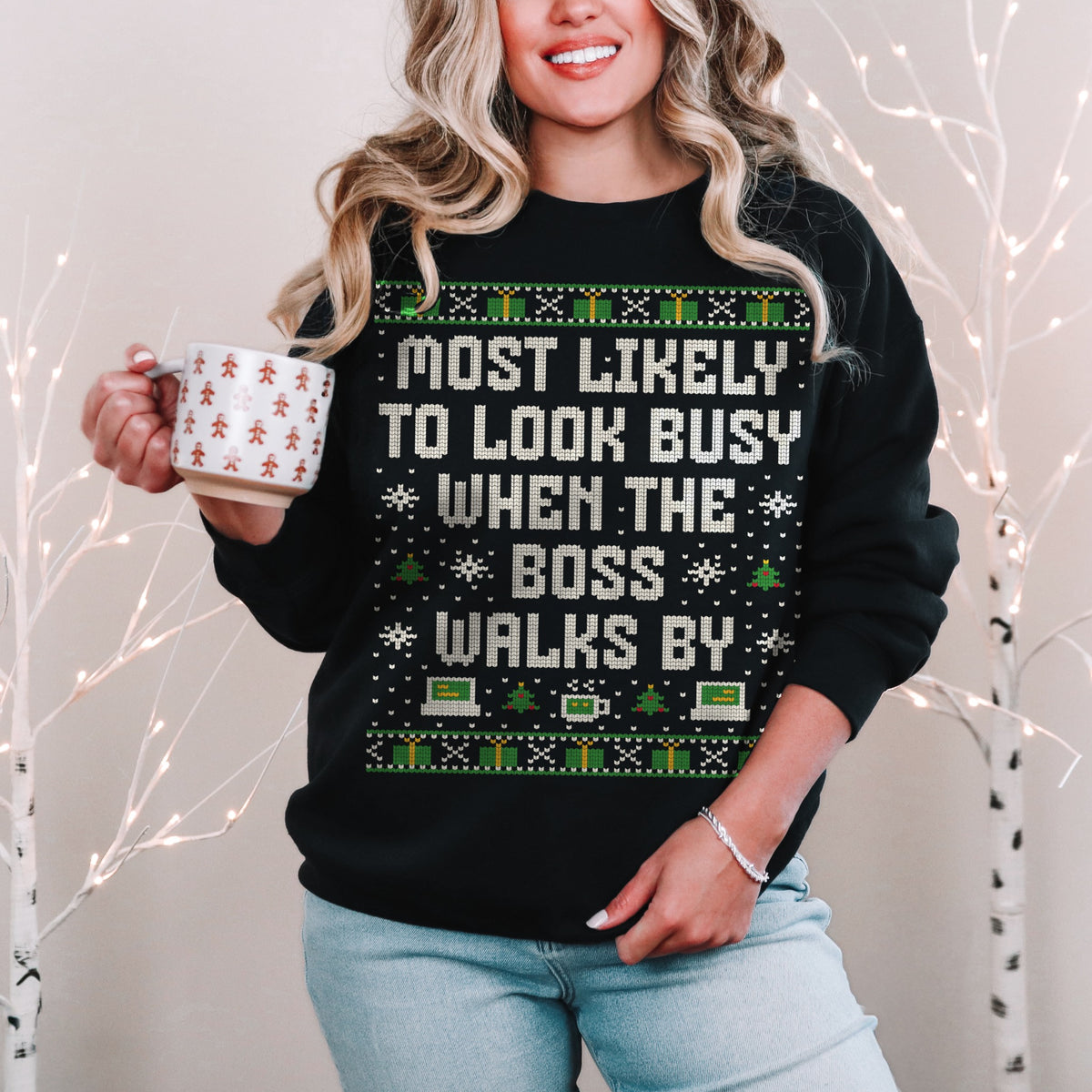 Most Likely to Look Busy When the Boss Walks By Unisex Ugly Christmas Sweater