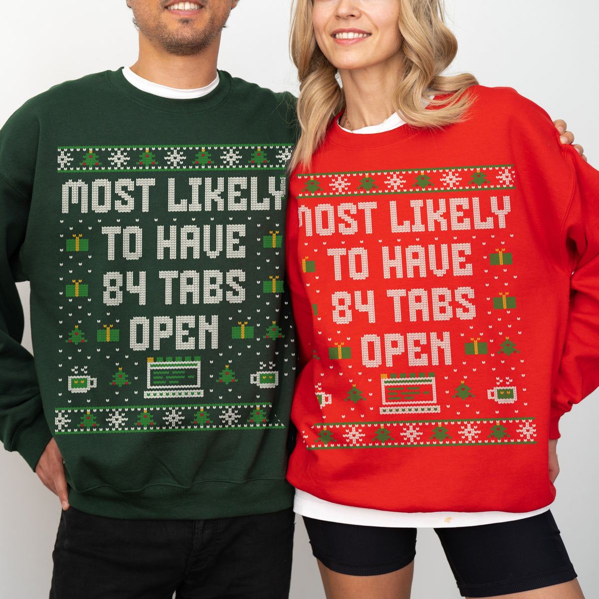 Most Likely to Have 84 Tabs Open Unisex Ugly Christmas Sweater