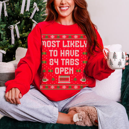 Most Likely to Have 84 Tabs Open Unisex Ugly Christmas Sweater
