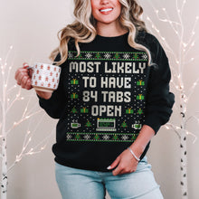 Most Likely to Have 84 Tabs Open Funny Unisex Ugly Christmas Sweatshirt