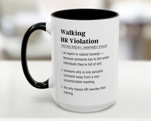 Mug with humorous definition text on a blurred background