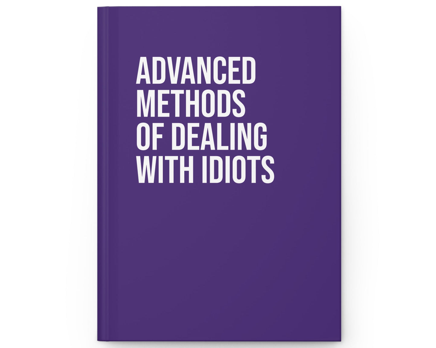 Purple notebook with white text on a white background