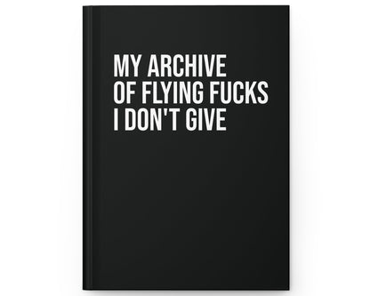 Black notebook with white text on a white background