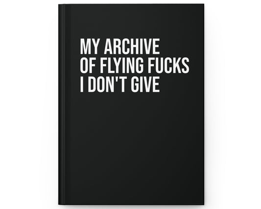 Black notebook with white text on a white background