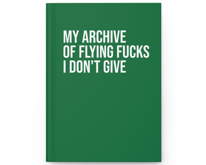 Green notebook with white text on a white background