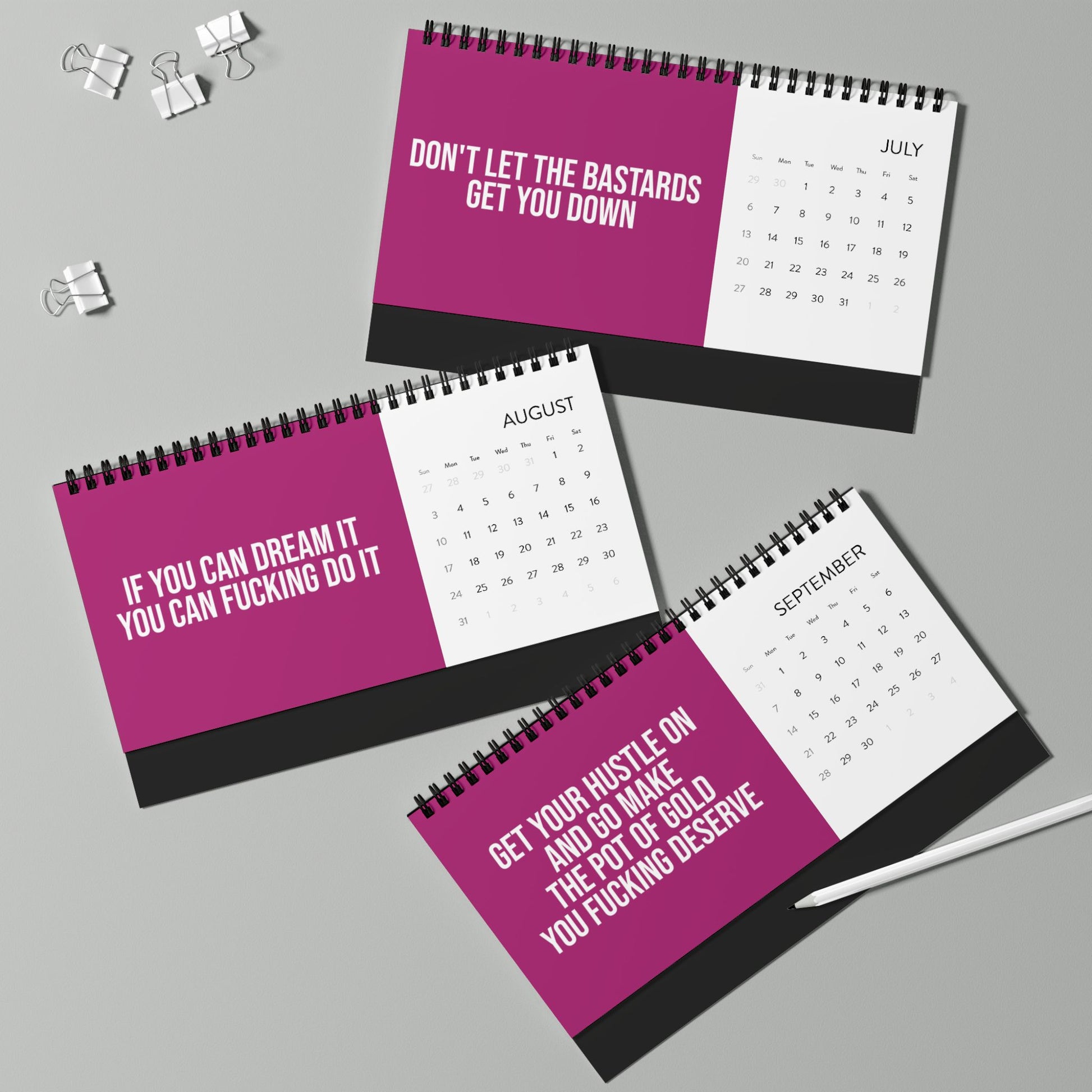 Bold and empowering pink calendar for badass entrepreneurs and office workers