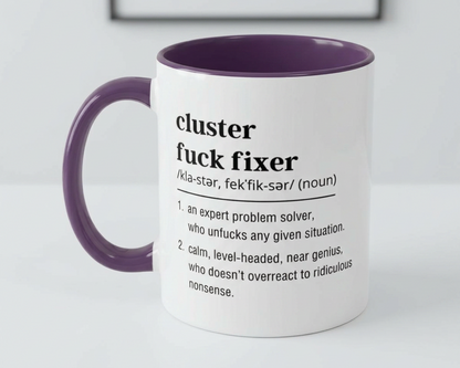 Mug with definition text on a white background