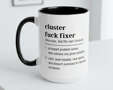 Mug with text definition on a white surface