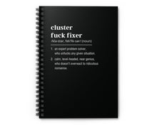 Cluster Fuck Fixer Funny Spiral Notebook – Ruled Line, Sarcastic Office Gift (Black)