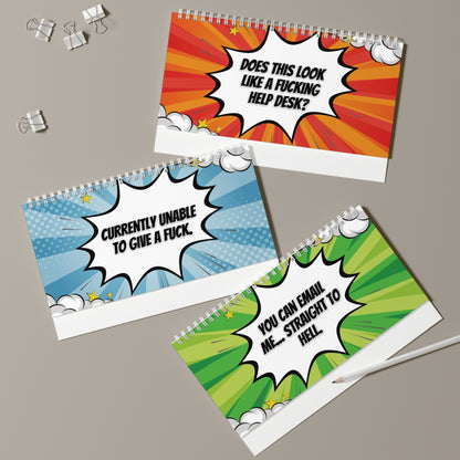 pages with colorful designs and text on a gray background
