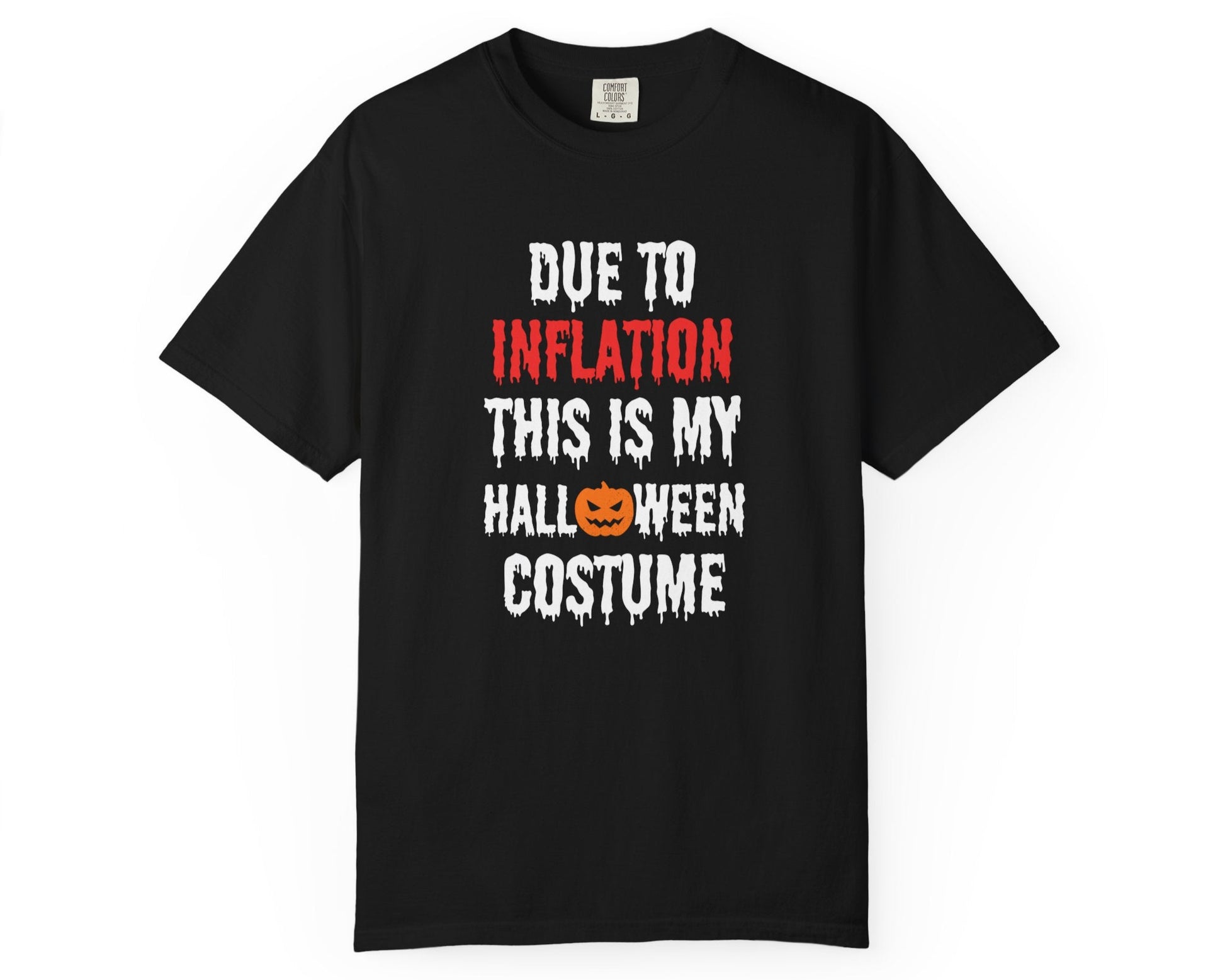 Black t-shirt with humorous Halloween text design on a white background