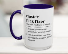 Mug with text definition on a blurred background