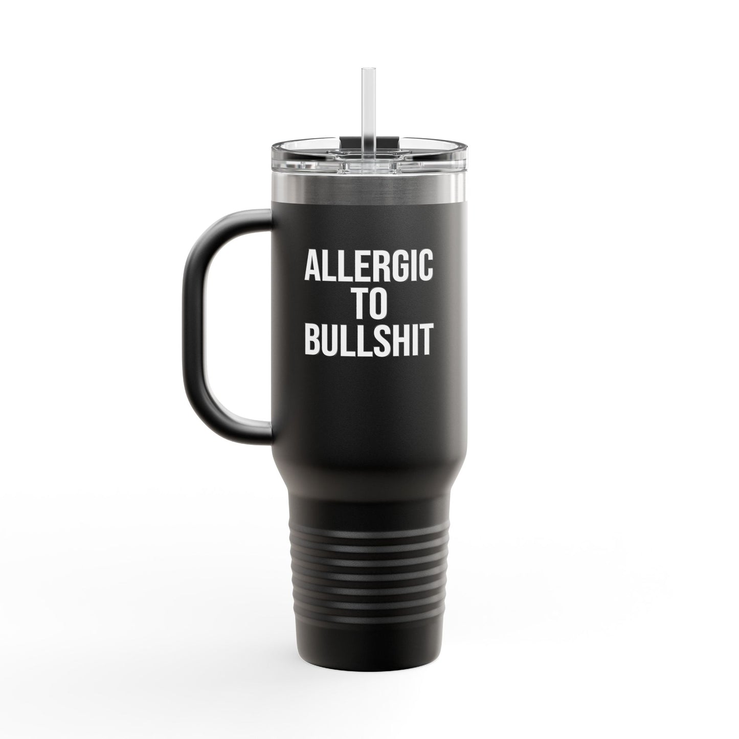 Large black office humor travel mug, 40oz, designed for those who thrive on sarcasm at work.