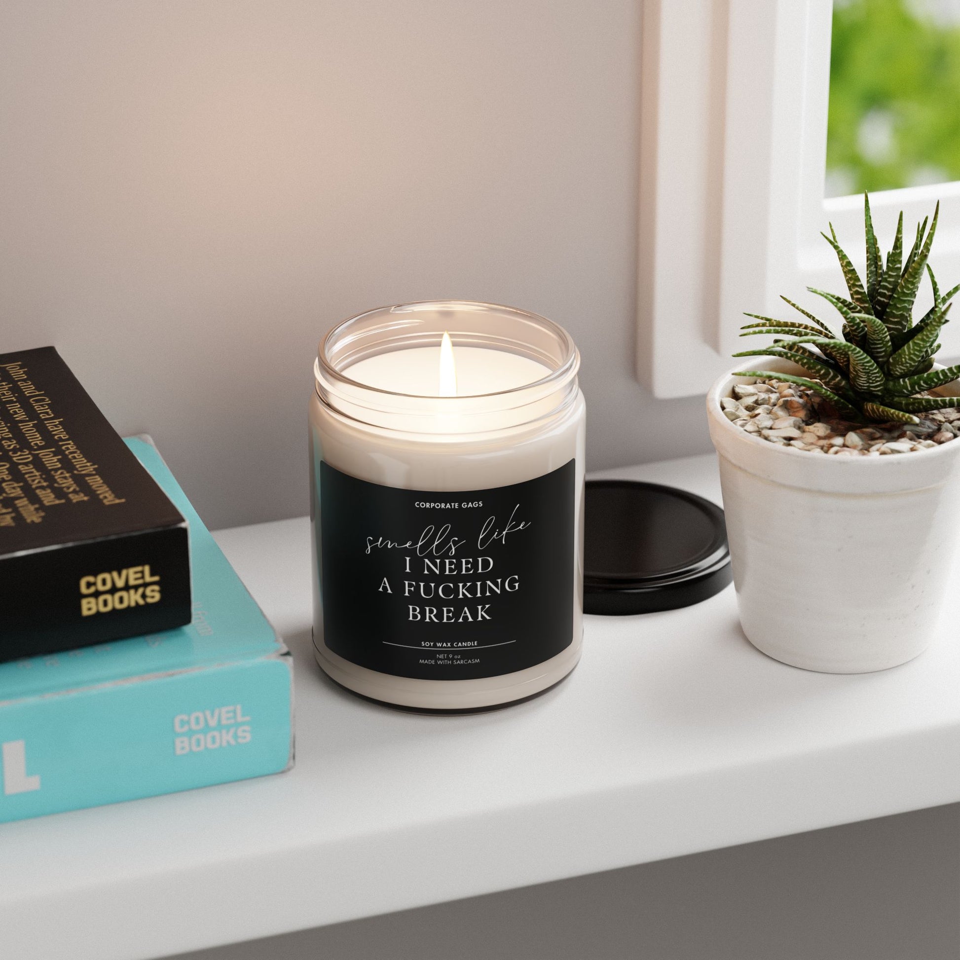 Relaxation soy candle with funny quote, perfect for self-care