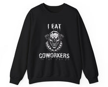Black sweatshirt with a graphic design and text on a white background