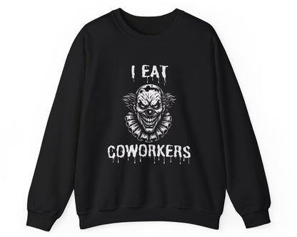 Black sweatshirt with a graphic design and text on a white background