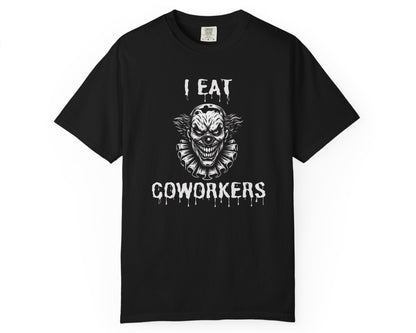 Black t-shirt with a graphic design and text on a white background