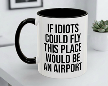 Mug with humorous text on a white surface