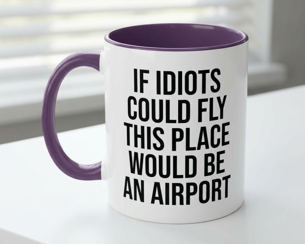Mug with humorous text on a white surface
