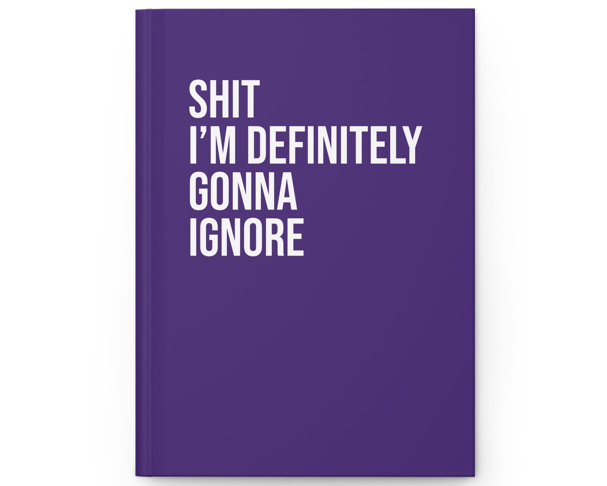 Purple notebook with white text on a white background