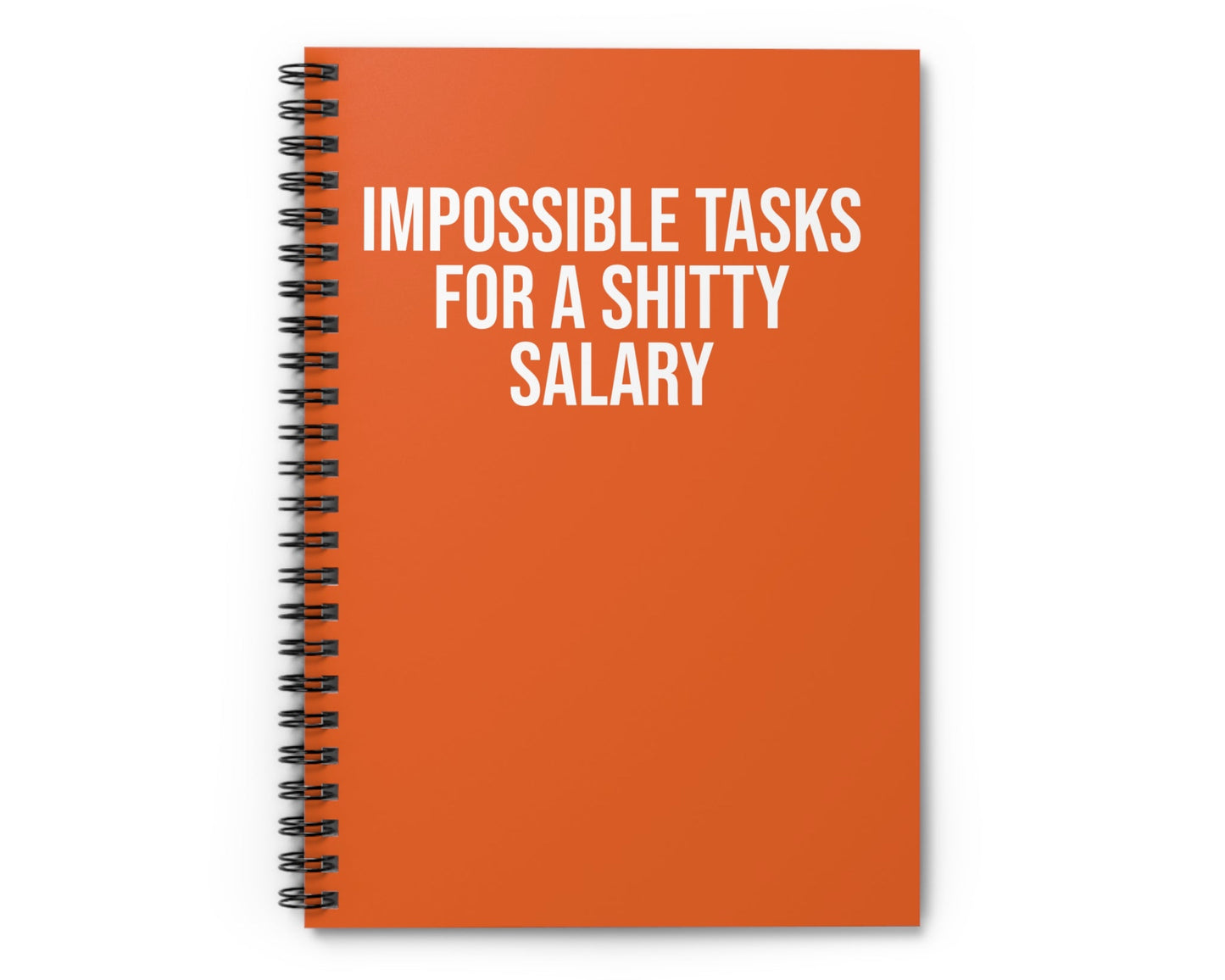 Orange notebook with white text on a white background