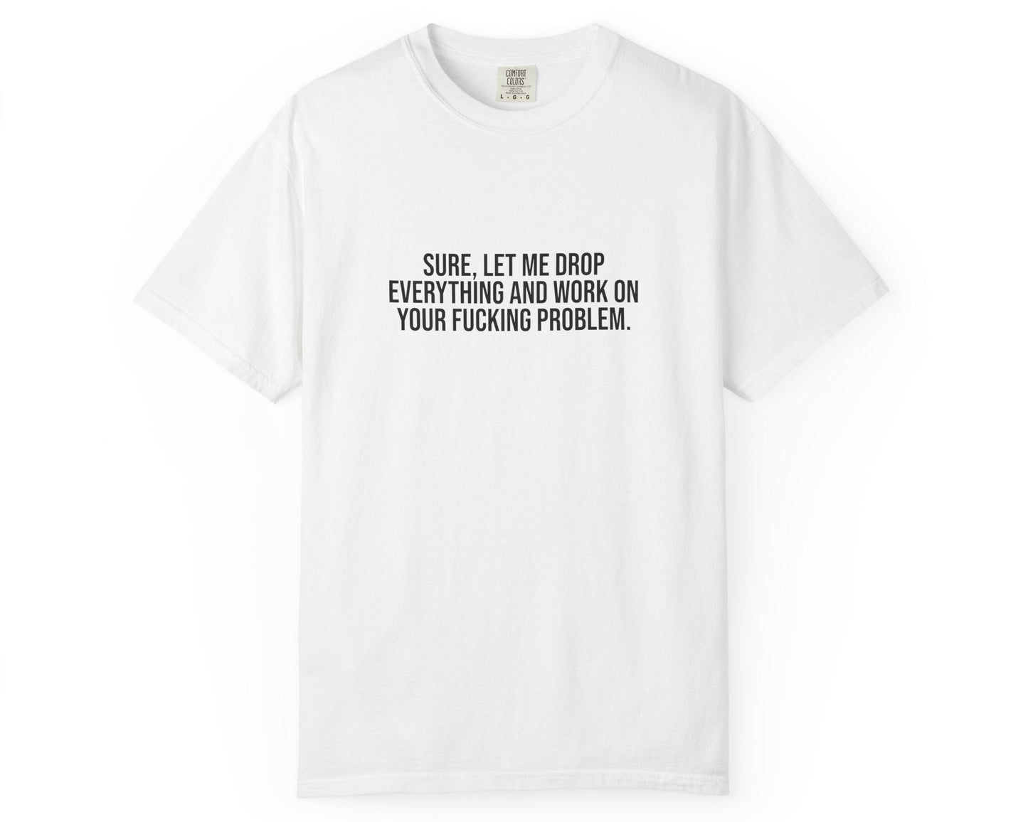 White t-shirt with text on a white background