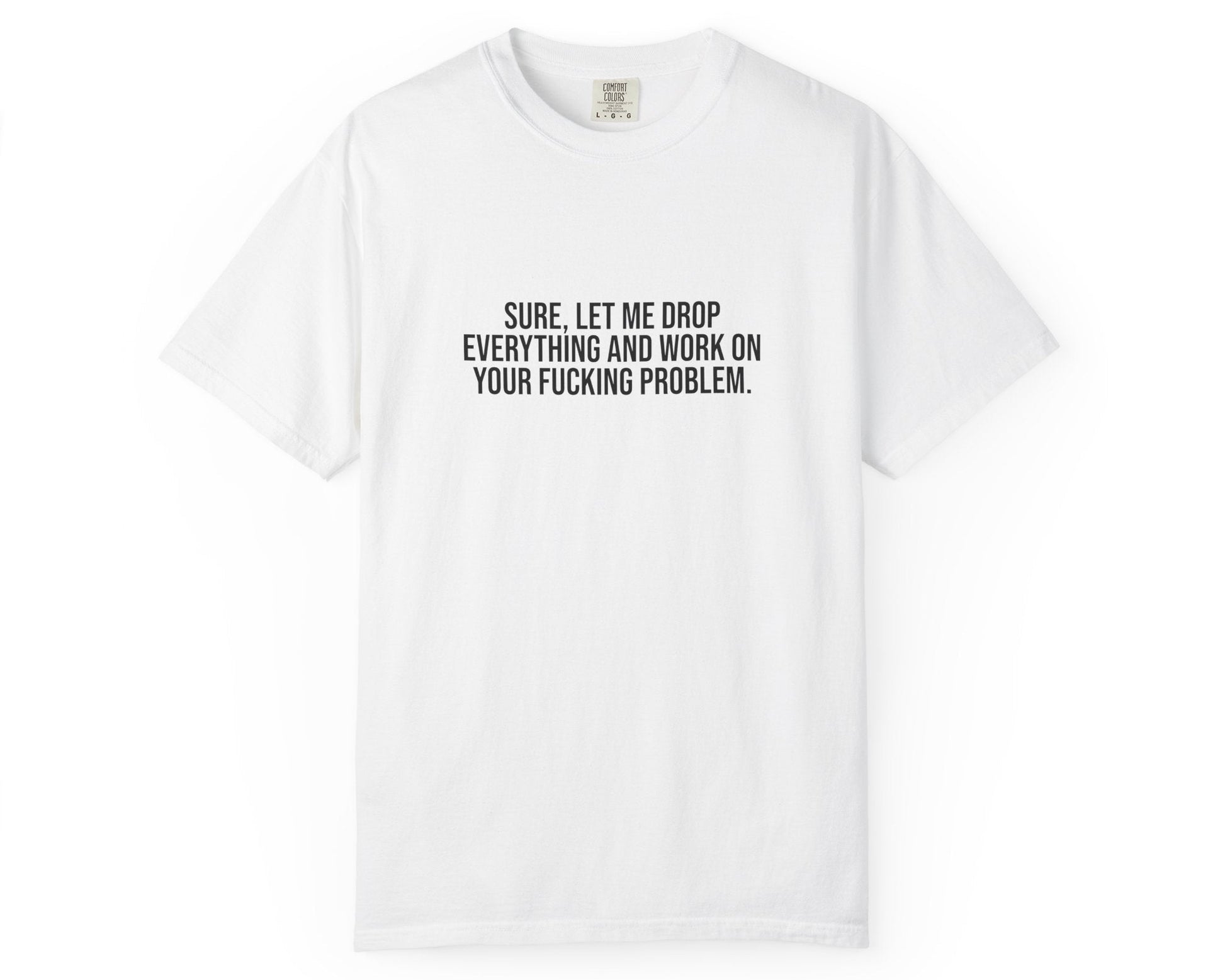 White t-shirt with text on a white background